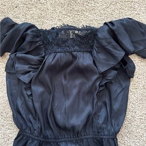 Anthropologie Blue silk blouse with lace details. sz small New